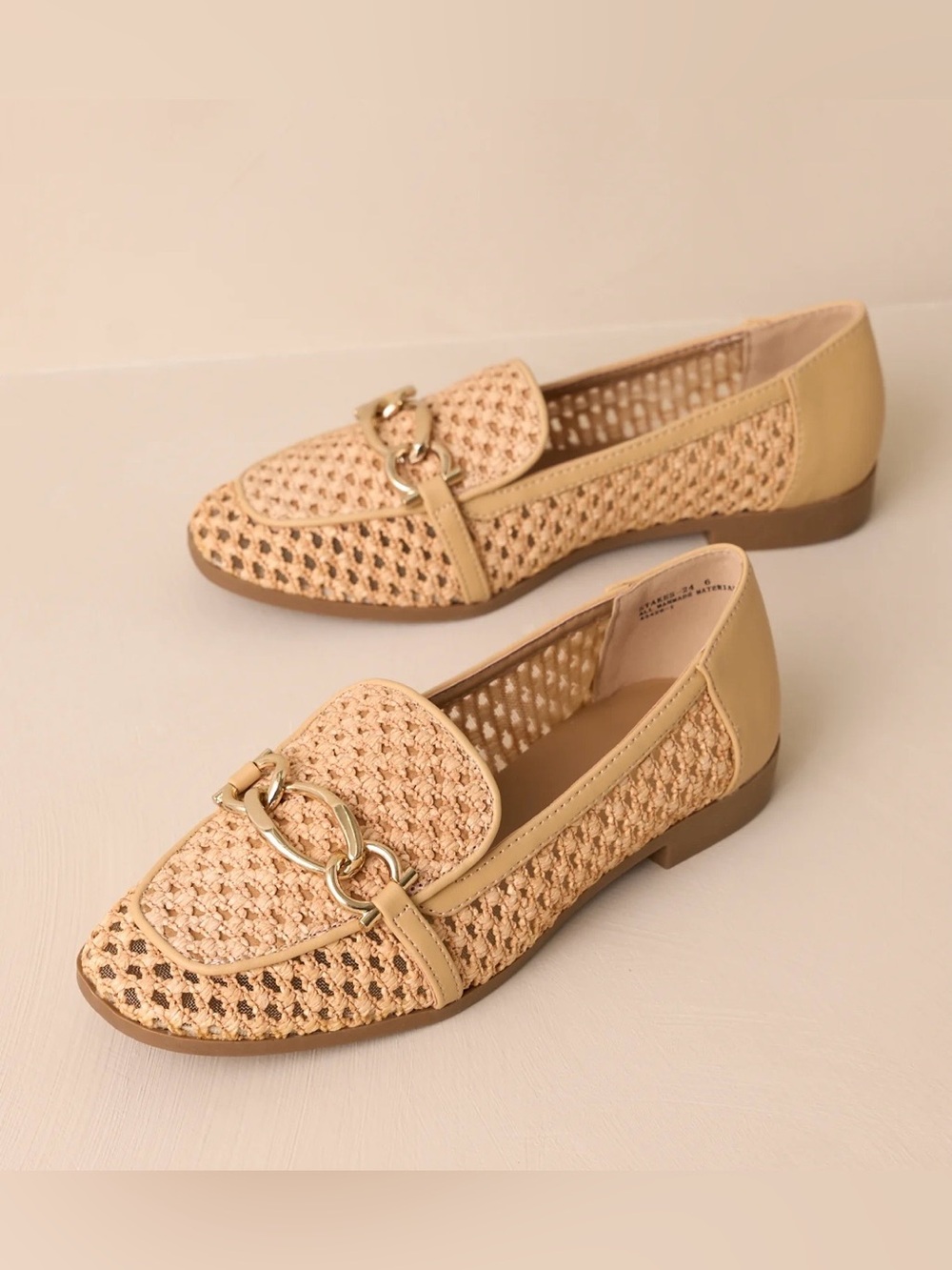 Bamboo Stick To Your Word Woven Loafers Size 7 Natural Gold Chain Coastal